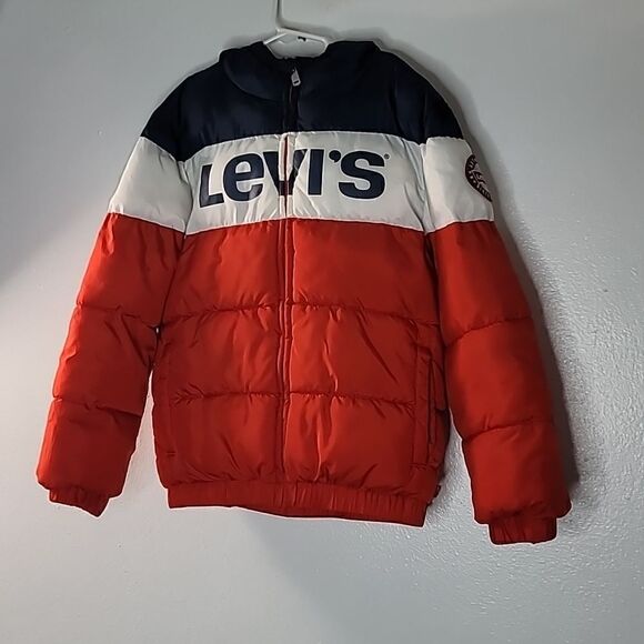 Levi Rocket Puffer hood red blue Boys 10/12 Size Medium - Picture 1 of 10